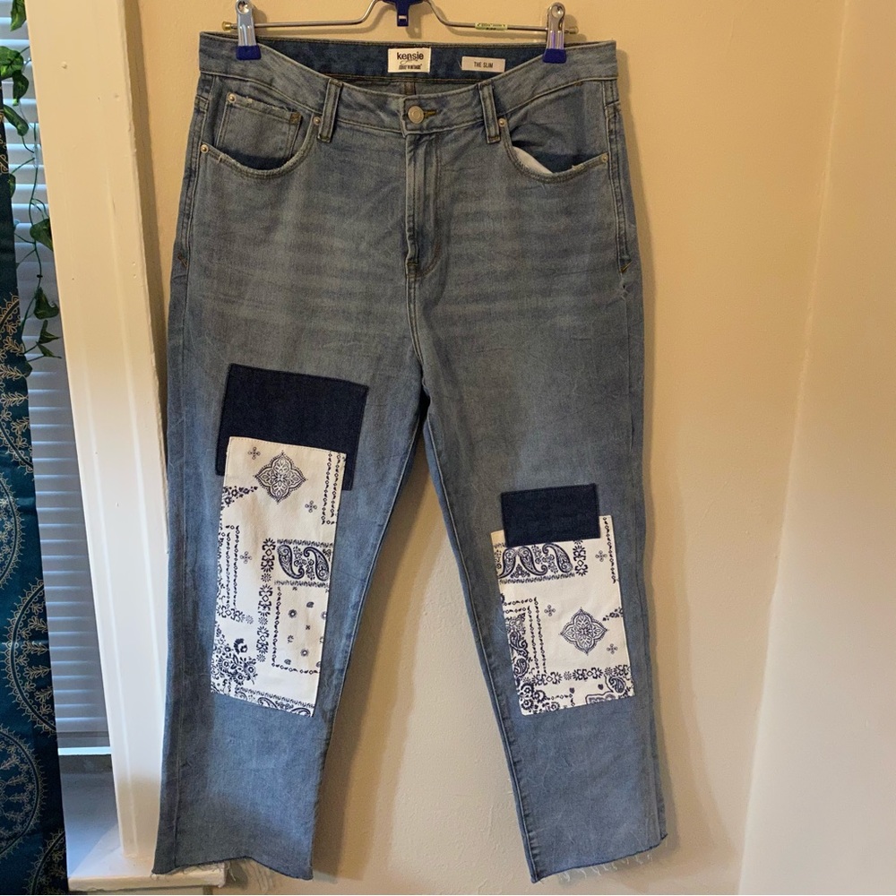 Kensie True Vintage The Slim Patchwork High Rise Jeans